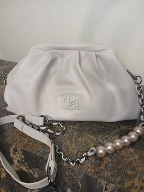 Badgley Mischka Dumpling Cream Shoulder Bag with Chain and Pearl Accent
